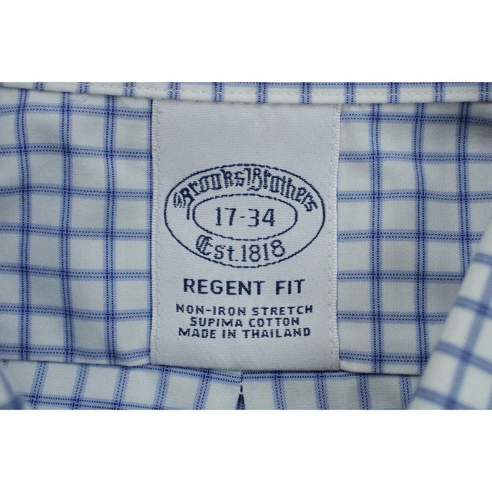 Brooks Brothers Shirt Mens 17 - 34 Check Supima Cotton Stretch Regent Non-Iron